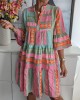 Vintage Geometric Color Block Bohemian Patchwork Sleeveless Colorful Standing Collar Dress Vintage Geometric Color Block Bohemian Patchwork Sleeveless Colorful Standing Collar Dress