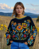 Ukrainian Folk Floral Embroidery Art Linen Crew Neck Shirt Ukrainian Folk Floral Embroidery Art Linen Crew Neck Shirt
