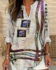 Flower & Bird Embroidery Art Women's Linen V-neck Shirt Flower & Bird Embroidery Art Women's Linen V-neck Shirt