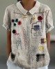 Colorful Embroidered Japanese Sashiko Art Linen Blend Shirt Colorful Embroidered Japanese Sashiko Art Linen Blend Shirt