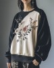 Handmade Floral Embroidery Color Clash Women's Loose Sweatshirt Handmade Floral Embroidery Color Clash Women's Loose Sweatshirt