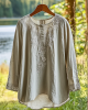 Women's Lace Cutout Rose Floral Design Linen Shirt