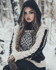 Women's Viking Tribal Jacquard Celtic Chunky Inspired Knit Hooded Sweater