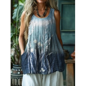 Flowers Gradient Dyed Linen Tank Top