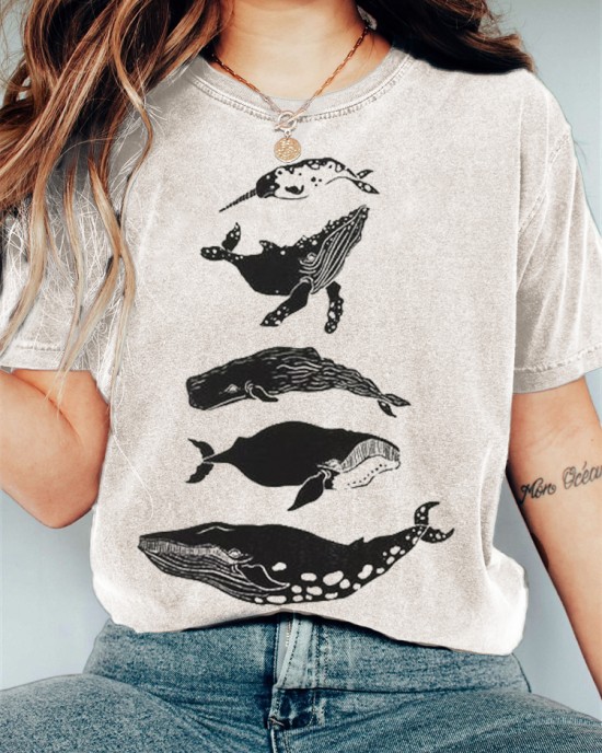 Species of Whales Japanese Lino Art Vintage T Shirt Species of Whales Japanese Lino Art Vintage T Shirt