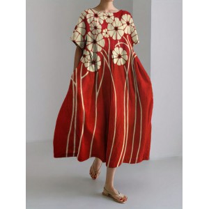 Classy Flowers Japanese Art Linen Blend Maxi Dress