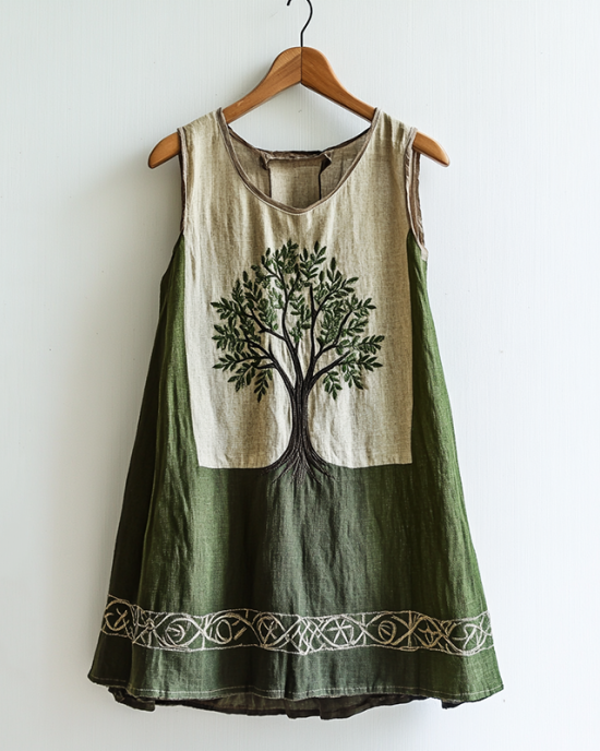Women's Viking Tree Of Life Celtic Knot Pattern Art Linen Sleeveless Top