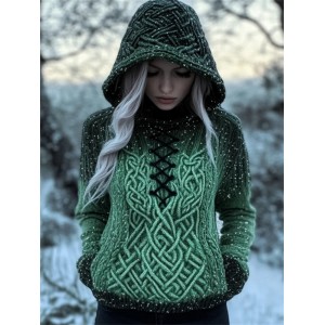 Snow Glitter Gradient Vintage Celtic Hooded Sweater