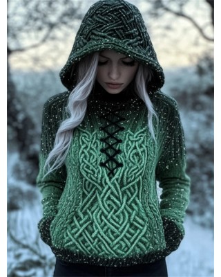 Snow Glitter Gradient Vintage Celtic Hooded Sweater