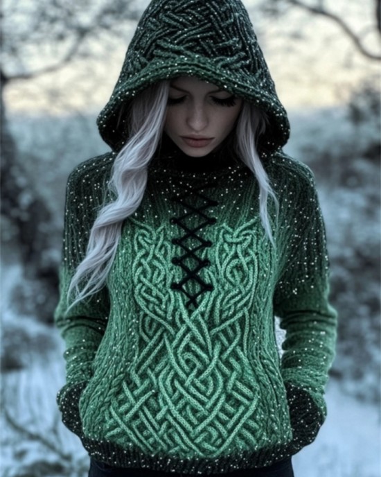 Snow Glitter Gradient Vintage Celtic Hooded Sweater Snow Glitter Gradient Vintage Celtic Hooded Sweater