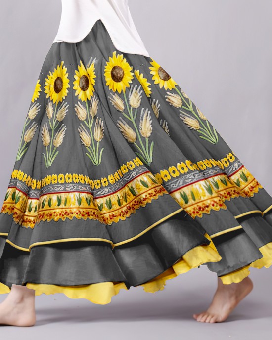Hope Peace Forever Ukraine Inspired Pattern Flowy Wide Skirt Hope Peace Forever Ukraine Inspired Pattern Flowy Wide Skirt