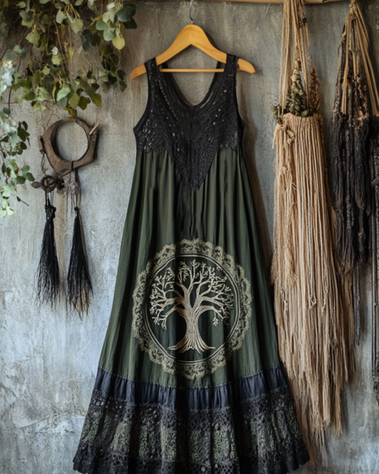 Vintage Tribal Celtic Knot Life Of Tree Lace Patchwork Art Linen Tank Dress Vintage Tribal Celtic Knot Life Of Tree Lace Patchwork Art Linen Tank Dress