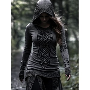 Women's Viking Jacquard Celtic Knot Art Hooded