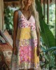 Rustic Floral Print Women's Linen Vest Dress
