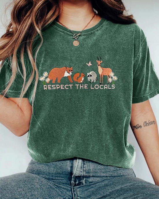 Respect The Locals Protect National Park Embroidered Washed T Shirt