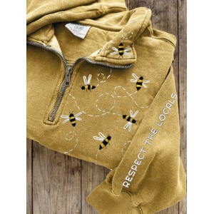 Respect The Locals Flying Bees Embroidered Zip Up Sweatshirt