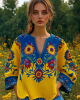 Ukrainian Folk Floral Embroidery V-neck Linen Shirt Ukrainian Folk Floral Embroidery V-neck Linen Shirt