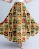 Retro Color Block Flowers  Abstract Art Linen Blend Skirt
