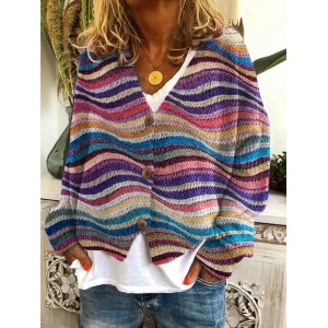Colorful Sea Waves Knit Art Cozy Cardigan