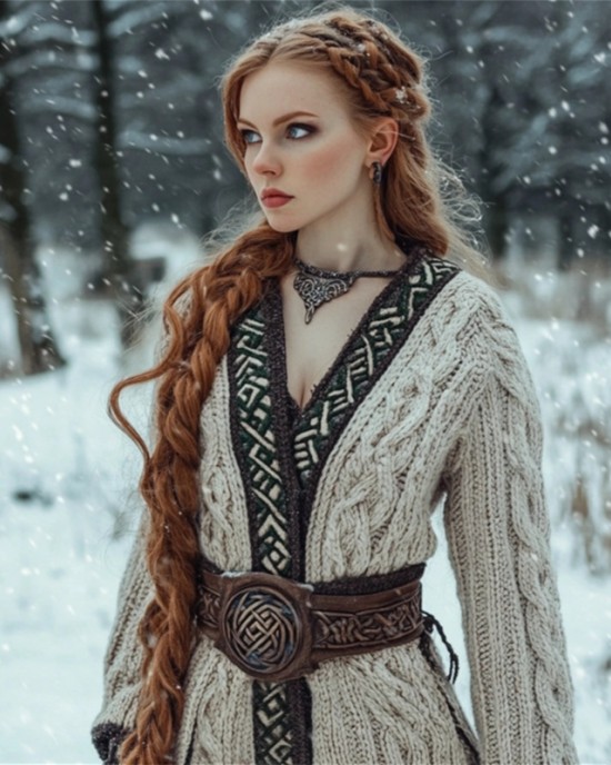 Medieval Contrast Hem Cable Knit Cozy Long Cardigan Medieval Contrast Hem Cable Knit Cozy Long Cardigan