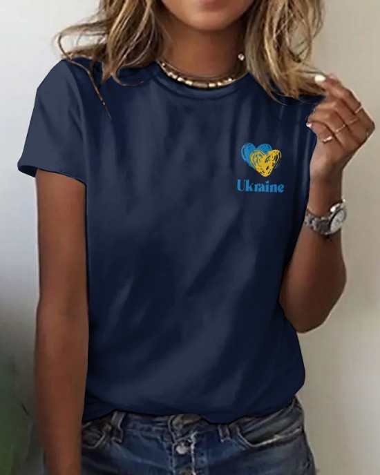 Women's Ukraine Heart Print Round Neck T-shirt Women's Ukraine Heart Print Round Neck T-shirt