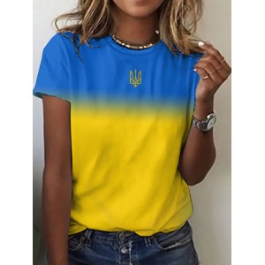 Women's Ukraine Gradient Art Print Round Neck T-shirt