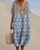 Indigo Ethnic Geometric Natural Block Print Flowy Linen Dress Indigo Ethnic Geometric Natural Block Print Flowy Linen Dress