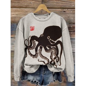 Octopus Japanese Lino Art Vintage Sweatshirt