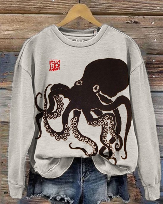 Octopus Japanese Lino Art Vintage Sweatshirt Octopus Japanese Lino Art Vintage Sweatshirt