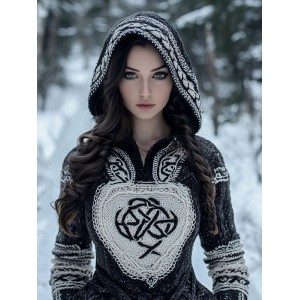 Women's Tribal Style Jacquard Cozy Knit Hooded Sweater