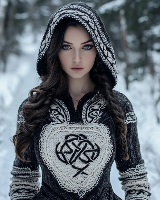 Women's Tribal Style Jacquard Cozy Knit Hooded Sweater Women's Tribal Style Jacquard Cozy Knit Hooded Sweater