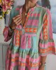 Vintage Geometric Color Block Bohemian Patchwork Sleeveless Colorful Standing Collar Dress Vintage Geometric Color Block Bohemian Patchwork Sleeveless Colorful Standing Collar Dress