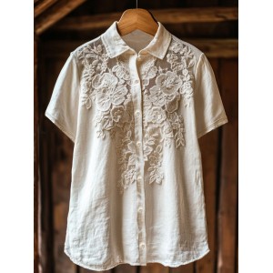 Women's Retro Floral Lace Embroidery Art Shirt