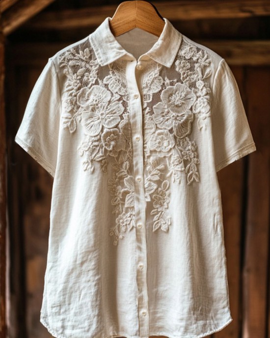 Women's Retro Floral Lace Embroidery Art Shirt Women's Retro Floral Lace Embroidery Art Shirt