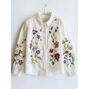 Forest Flower Embroidery Women's Long Sleeve Shirt