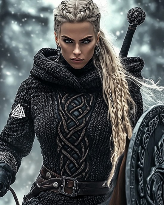 Women's Viking Warrior Jacquard Celtic Knit Hoodie Women's Viking Warrior Jacquard Celtic Knit Hoodie