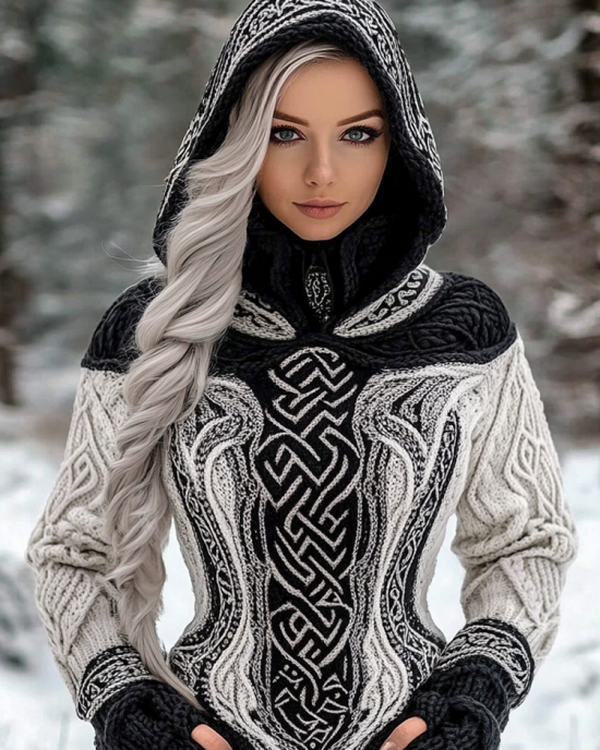 Women's Viking Style Celtic Knot Knitted Hoodie Sweater Women's Viking Style Celtic Knot Knitted Hoodie Sweater