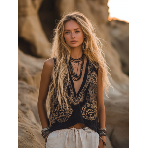 Women's Viking Tribal And Celtic Knot Pattern Art Linen Sleeveless Top