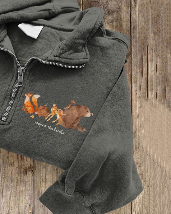 The Locals Animal Embroidered Zipper Sweatshirt