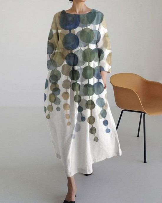 Vintage Geometric Art Linen Blend Maxi Dress Vintage Geometric Art Linen Blend Maxi Dress
