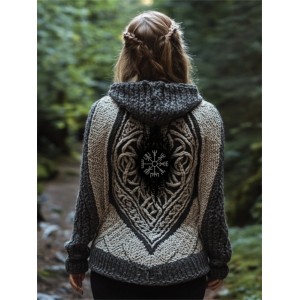 Vintage Viking Vegvisir Celtic Cozy Chunky Hooded Cardigan
