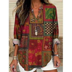 Floral Block V-Neck Shirt