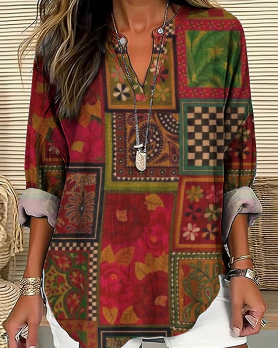 Floral Block V-Neck Shirt