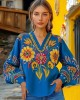Ukrainian Folk Floral Embroidery Linen V-neck Shirt Ukrainian Folk Floral Embroidery Linen V-neck Shirt