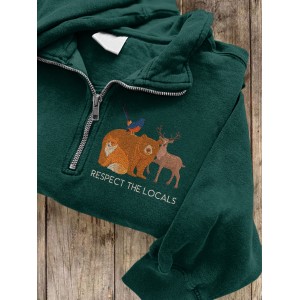Respect The Locals Animal Embroidered Zipper Sweatshirt