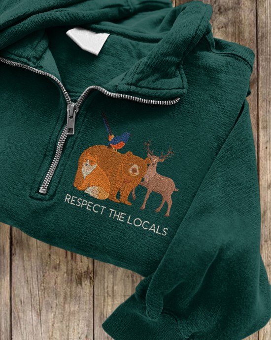 Respect The Locals Animal Embroidered Zipper Sweatshirt Respect The Locals Animal Embroidered Zipper Sweatshirt