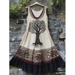 Viking Celtic Tree Of Life Contrast Linen Tank Dress