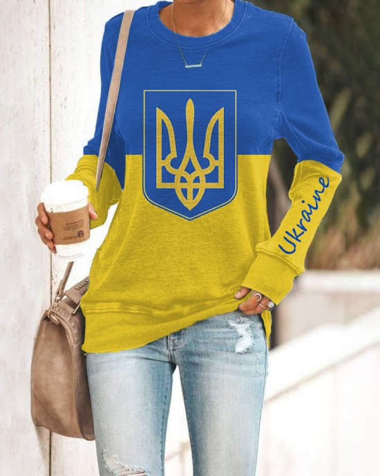 Women's Stand With Ukraine Crew Neck Sweatshirt Women's Stand With Ukraine Crew Neck Sweatshirt