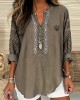 Women's Ukraine Ethnic Art Print V-neck Linen Blend Shirt