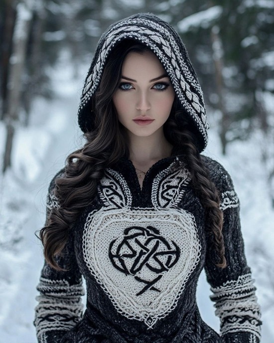 Women's Tribal Style Jacquard Cozy Knit Hooded Sweater Women's Tribal Style Jacquard Cozy Knit Hooded Sweater